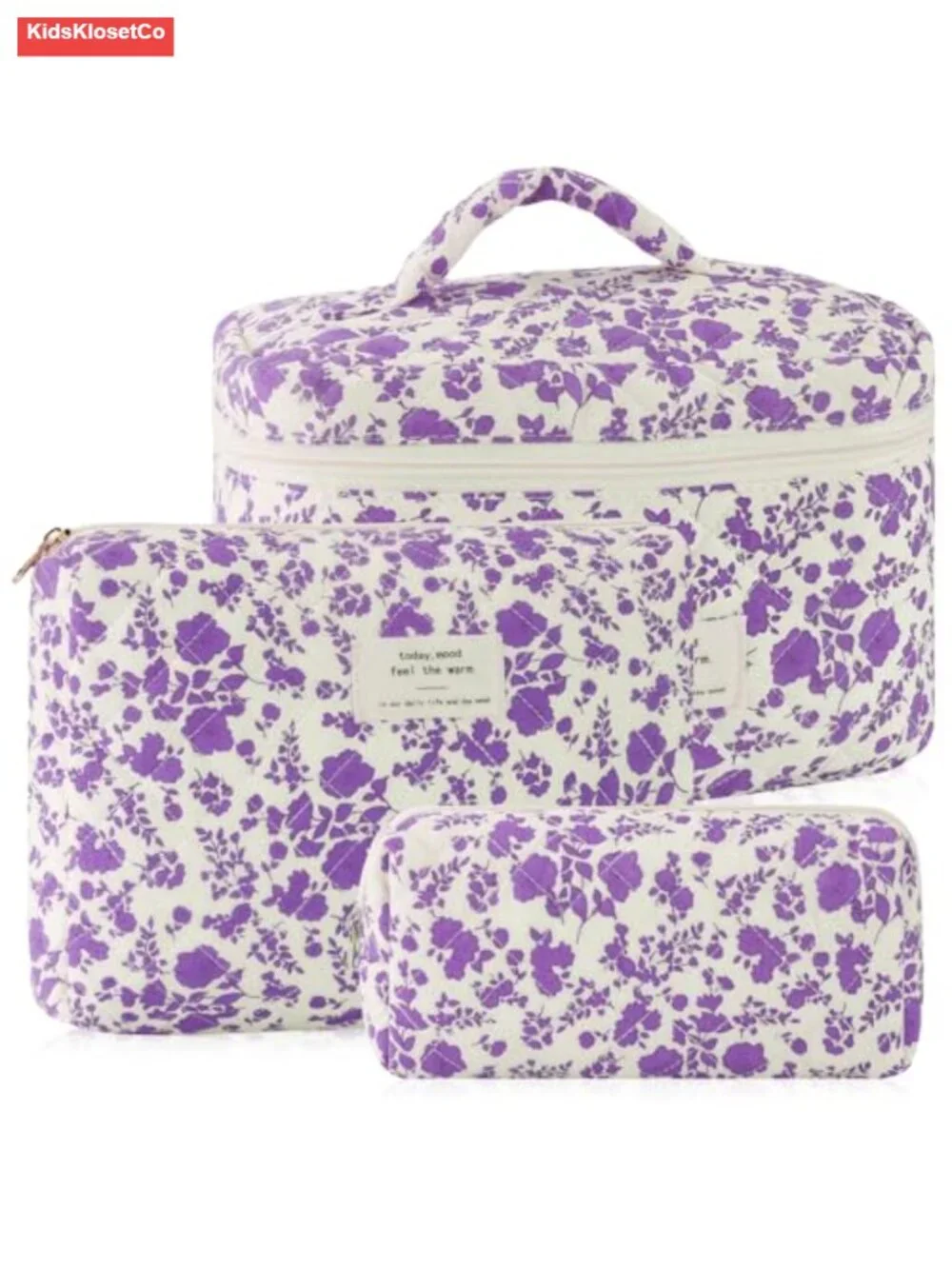 Quilted Cotton Makeup Bag Set of 3 Travel Cosmetic Organizer